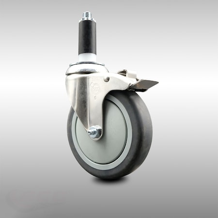 Service Caster 5 Inch 316SS Thermoplastic Rubber Swivel 1-1/8 Inch Stem Caster Lock Brake SCC SCC-SS316TTLEX20S514-TPRB-118